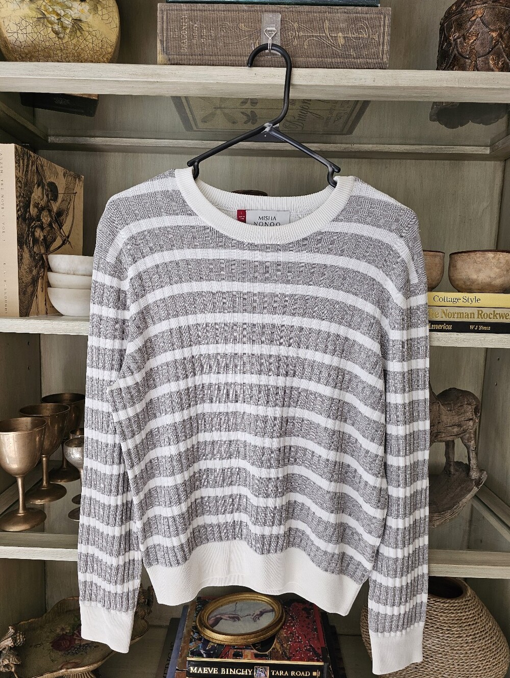 MISHA NONOO Striped Grey White Sweater - Picture 2 of 6